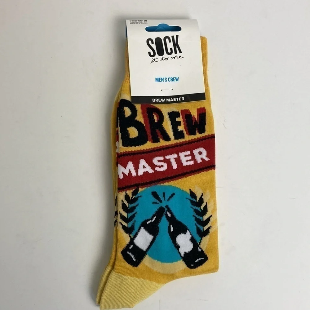 Sock It To Me NWT Yellow Beer Brew Master Crew Socks Novelty Beer Crawl Brewery